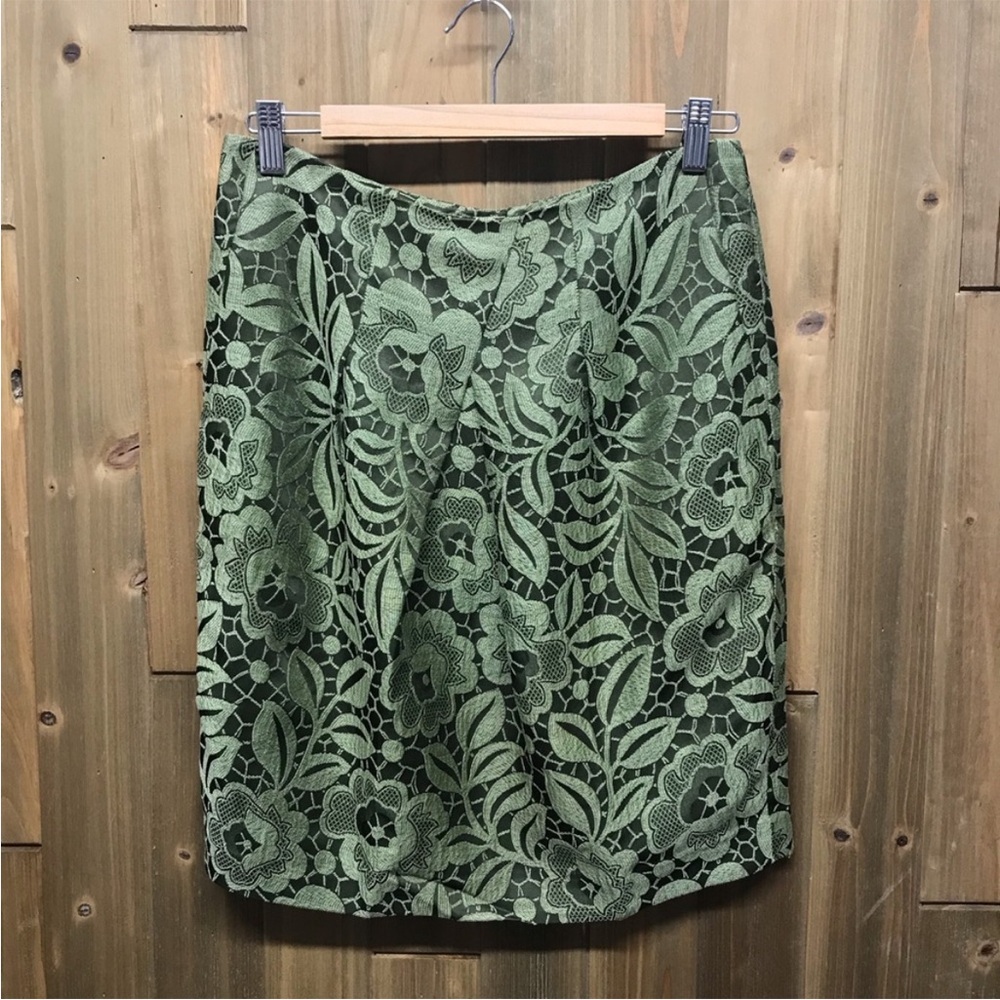 Talbot Womens Skirt Pencil Floral Green Career Pleat Skirt Rear Zip Size 4P